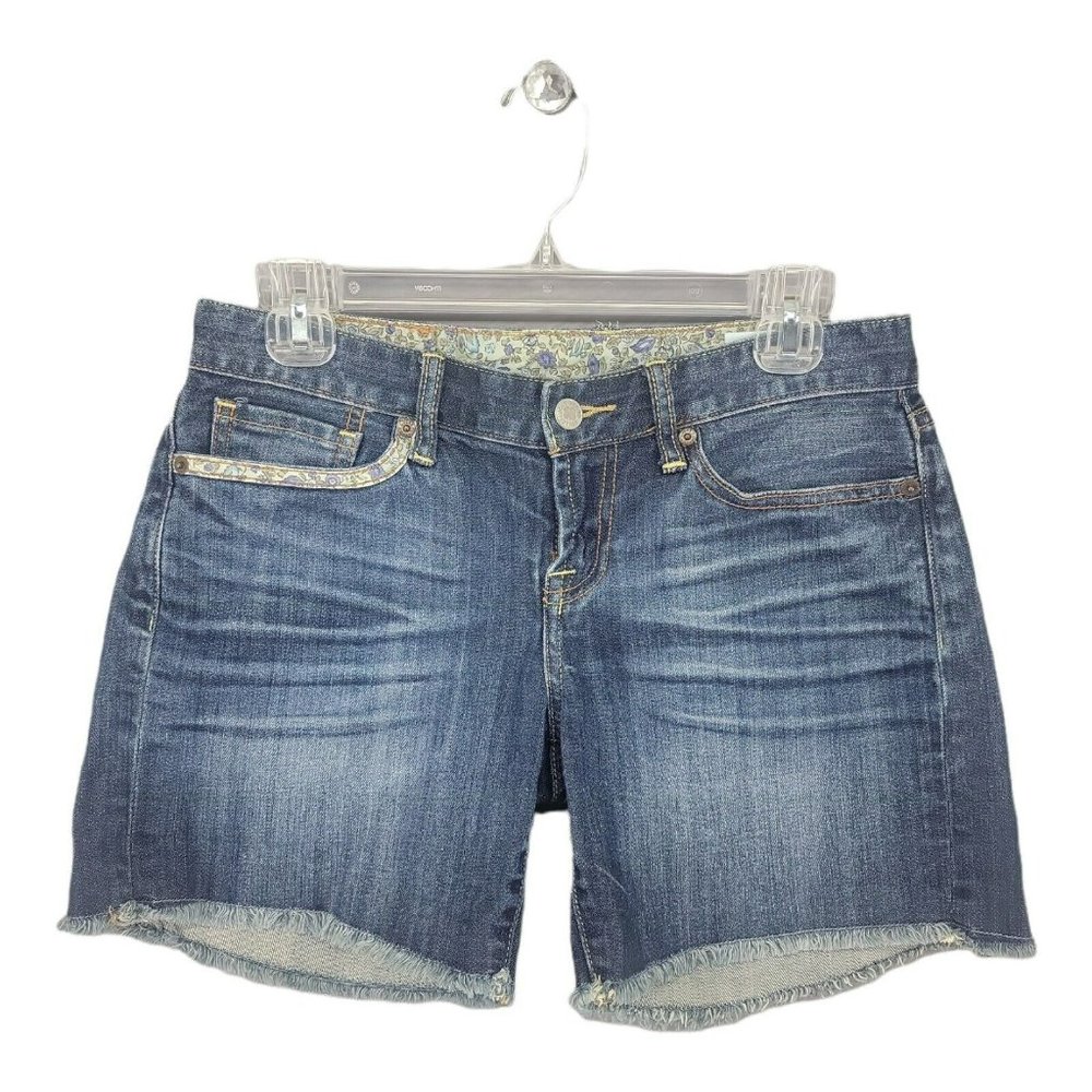Lucky Brand Cut Off Distressed Boyfriend Jean Shorts Abbey Embroidered
